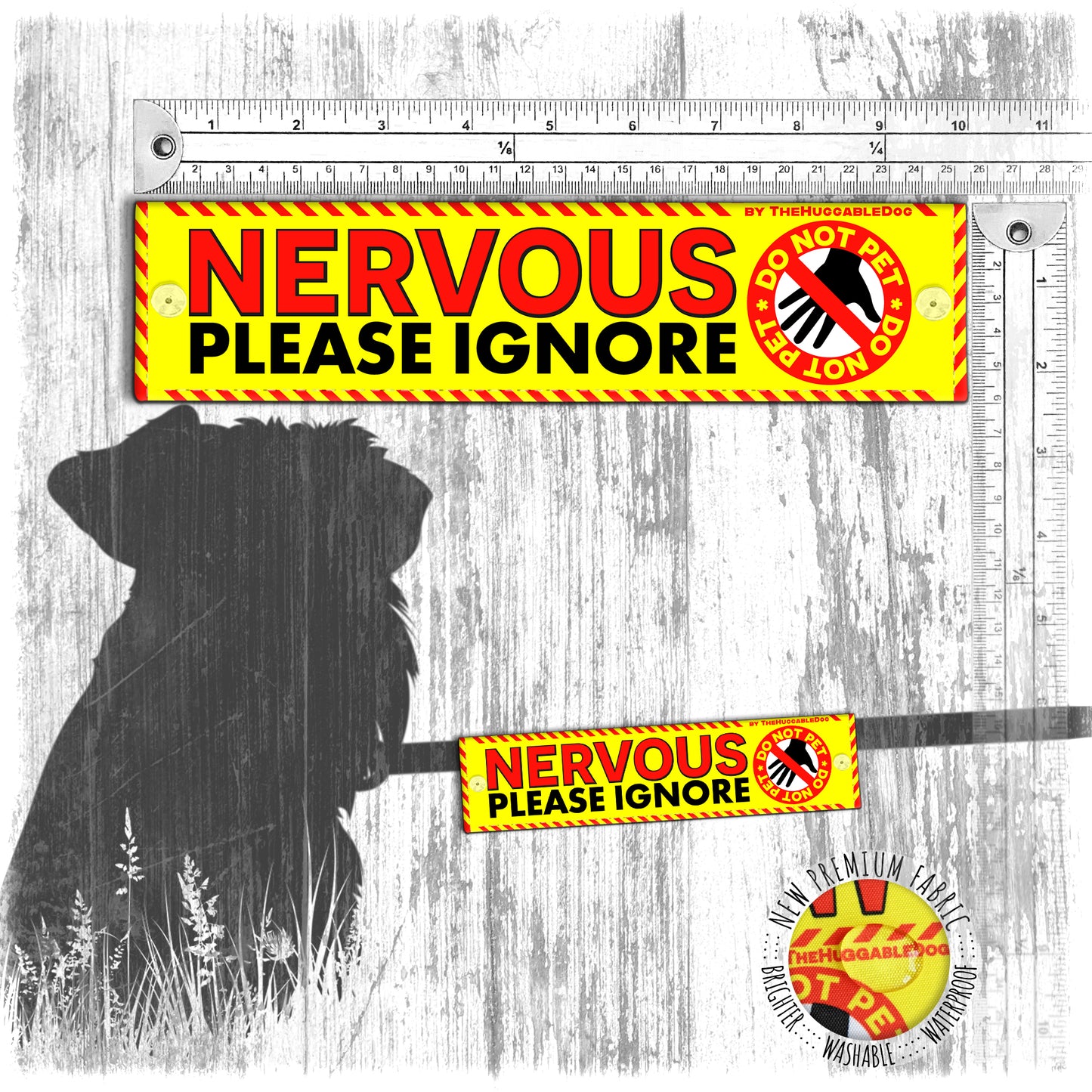 "NERVOUS, please ignore". Do not pet sign. Leash sleeves for dogs.