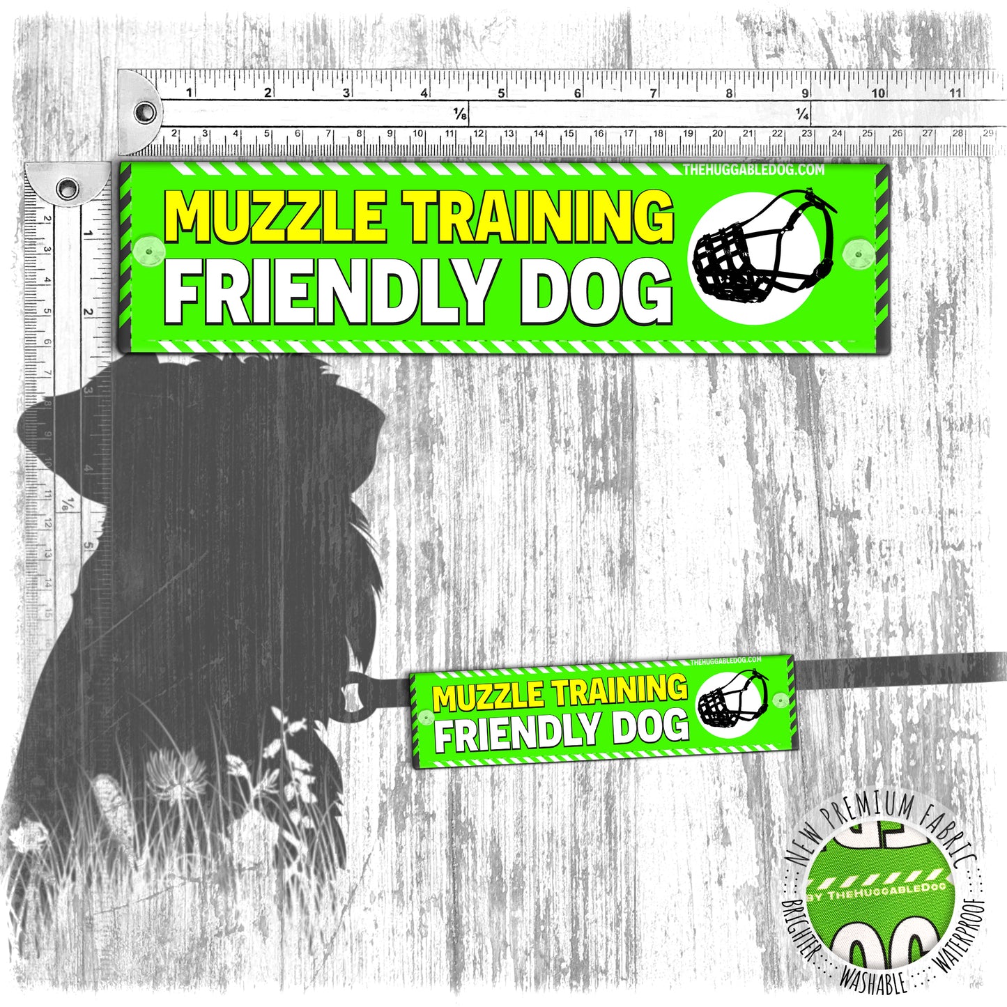"MUZZLE training, FRIENDLY dog". Leash sleeves for dogs.