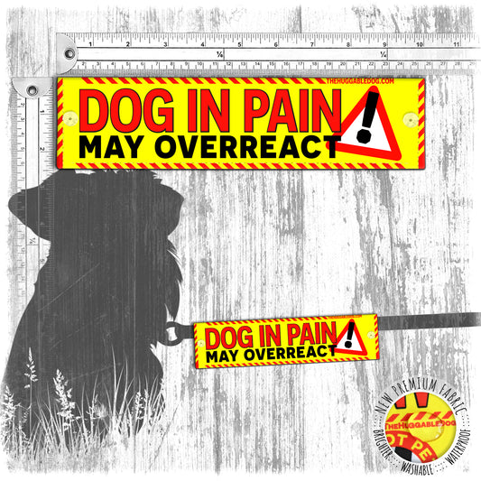 "Dog in PAIN, may overreact". Leash sleeves for dogs.