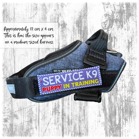 "Service K9, puppy in training". Supplied as a SINGLE item so you can mix and match.