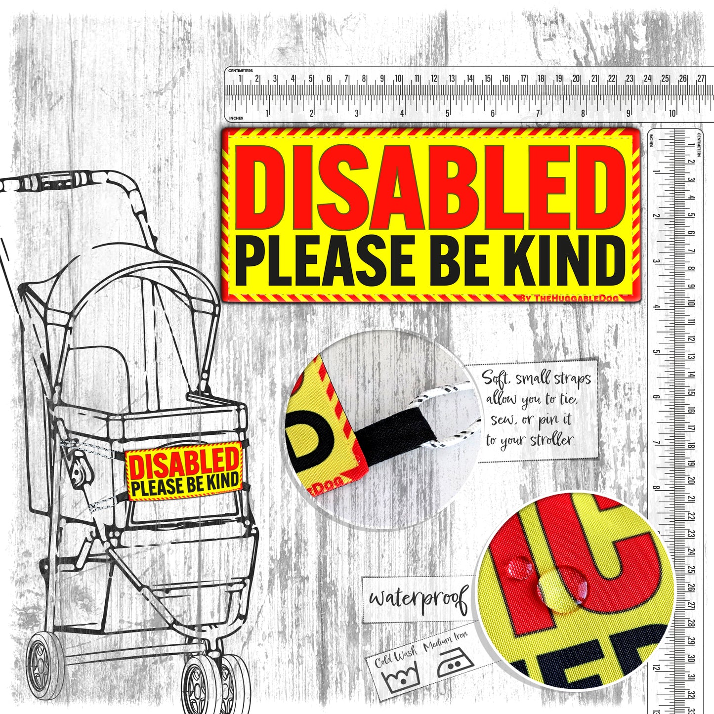 "Disabled, please be kind". Dog stroller sign.