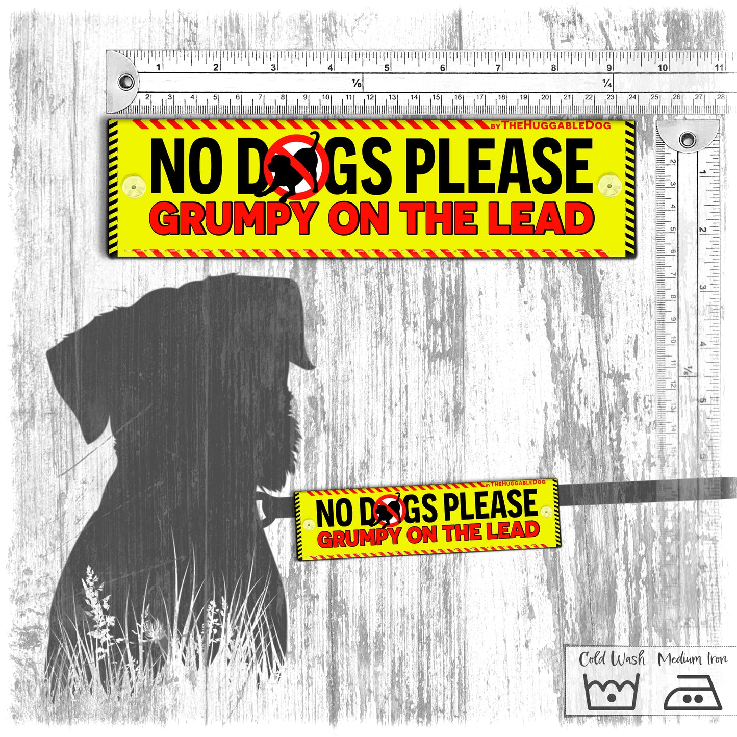 "NO DOGS please, GRUMPY on the lead". Leash sleeve for dogs.