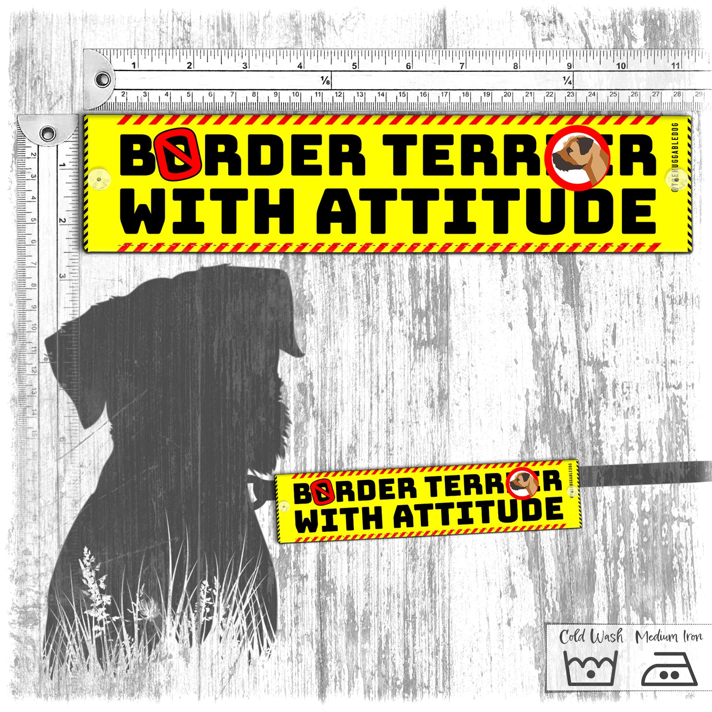 "Border terrOr with attitude". Leash sleeves.