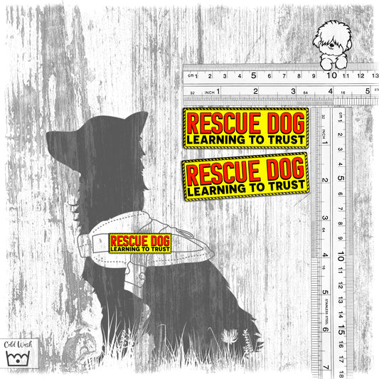 "Rescue dog, learning to trust". Set of TWO teeny-weeny patches.