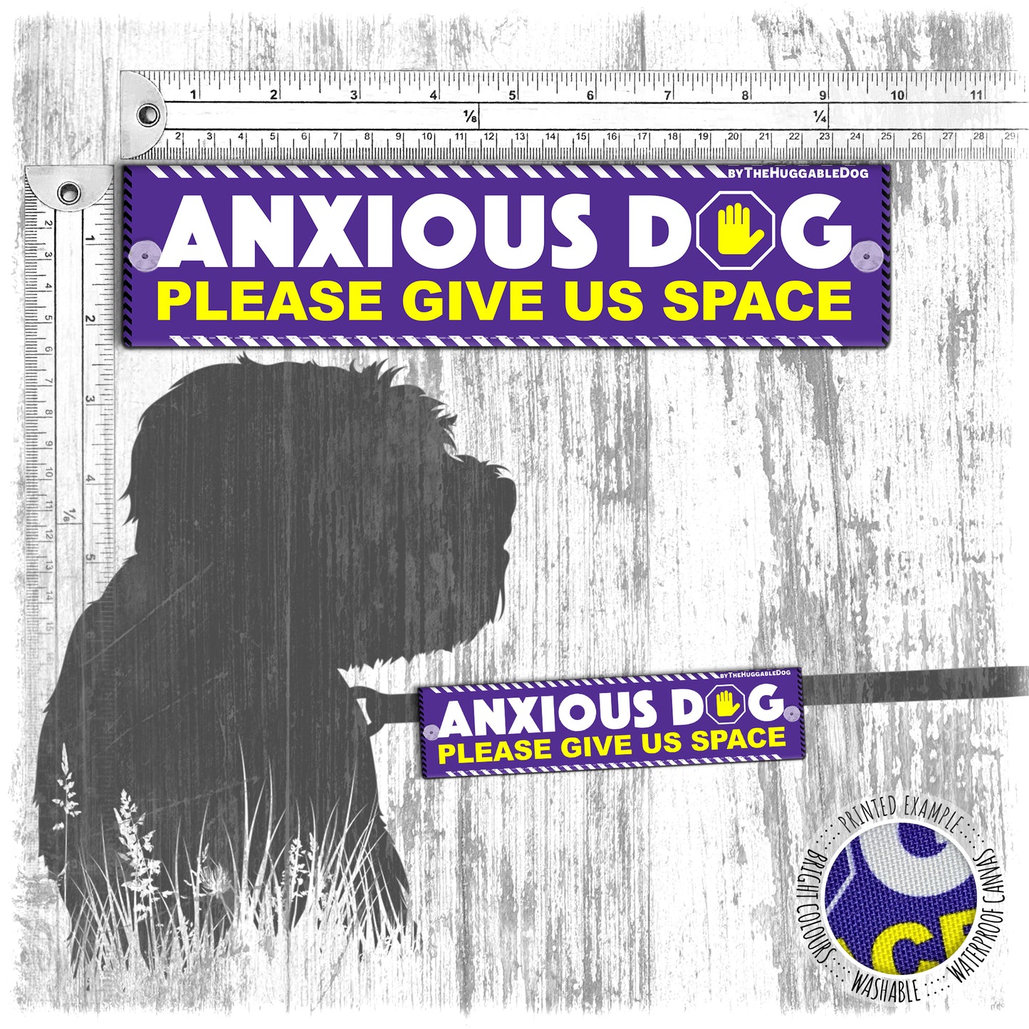 "Anxious dog, please give us space". Leash sleeve for dogs.