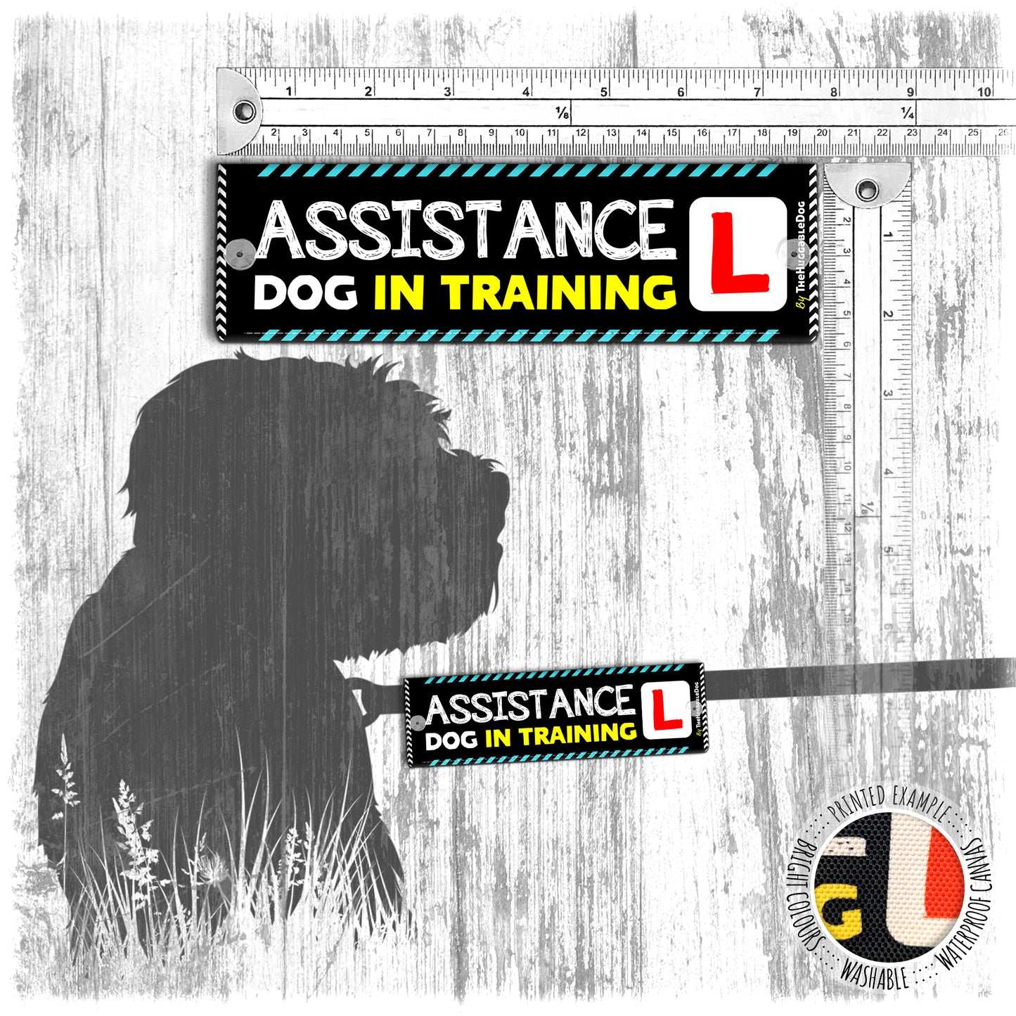 "Assistance Dog in training". Mini leash sleeve for dog training.