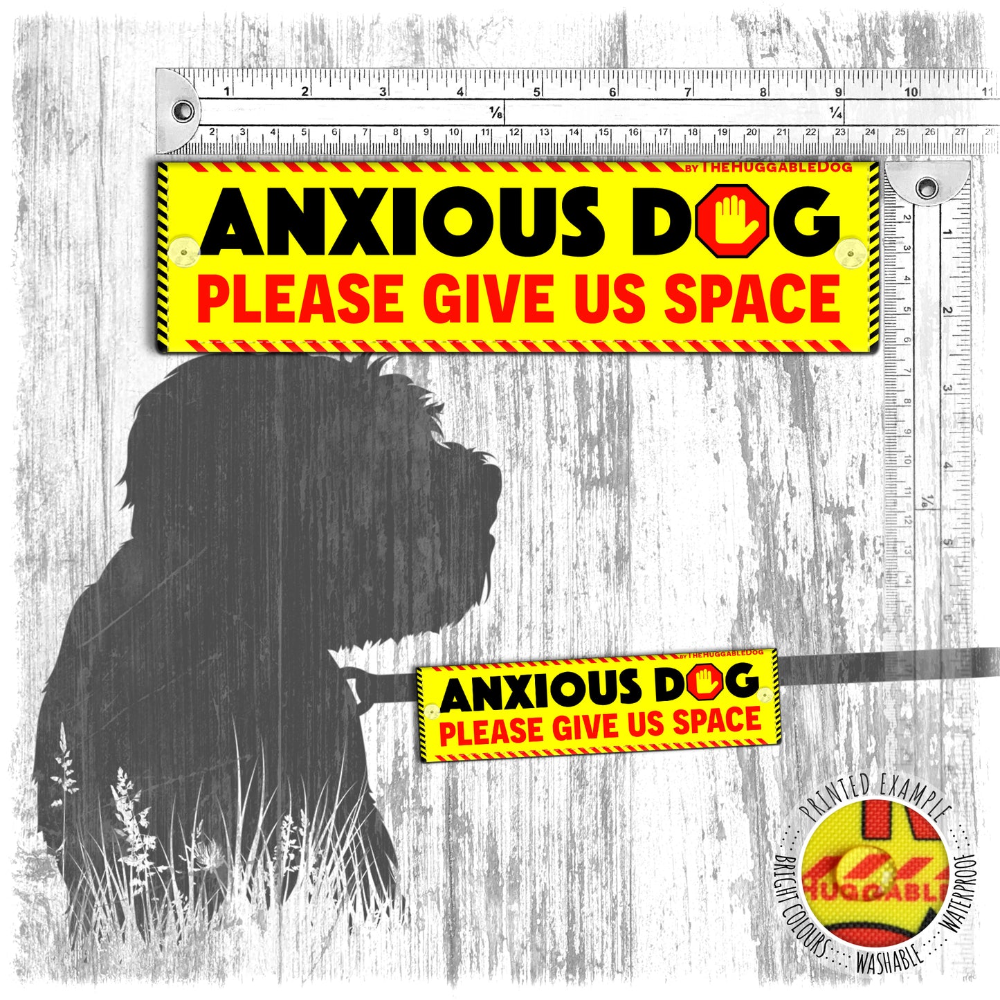 "Anxious dog, please give us space". Leash sleeve for dogs.