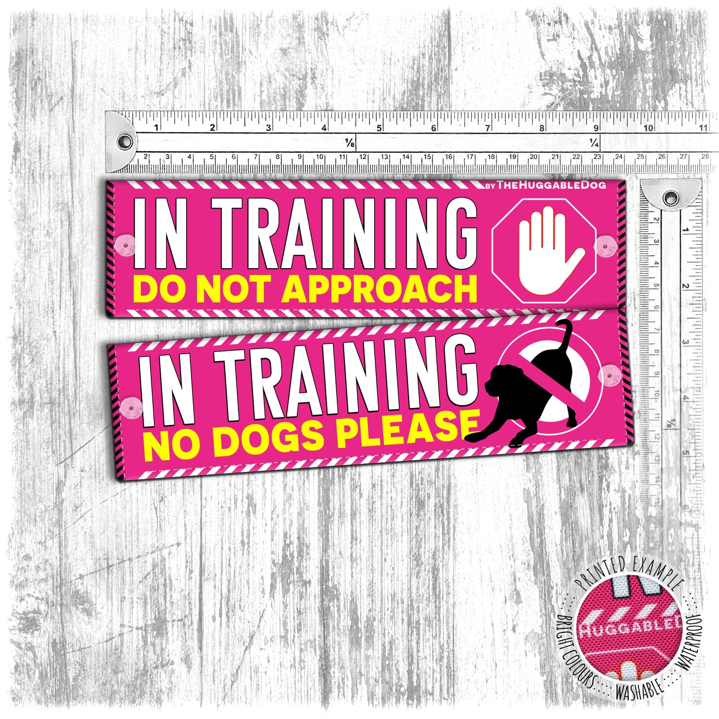 "In training, do not approach, no dogs please". Leash sleeve for dog training.