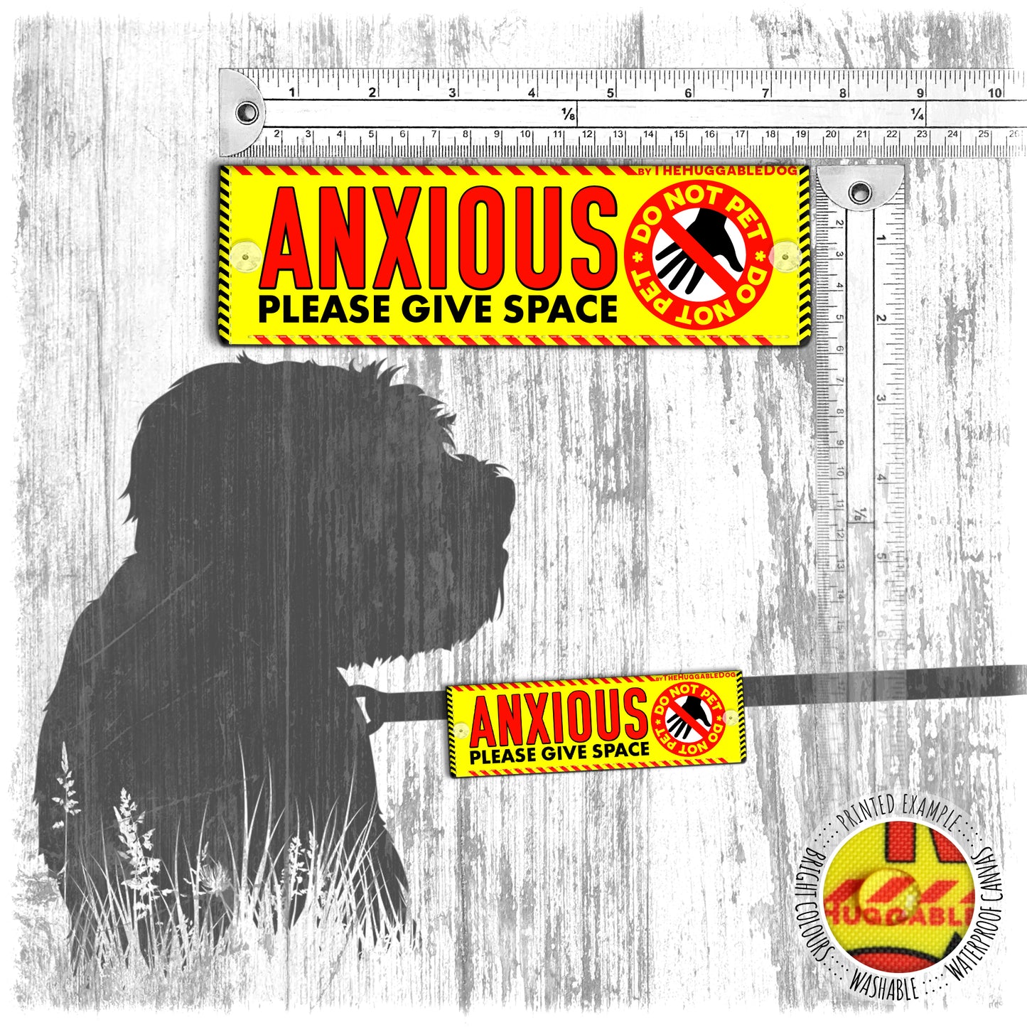 "Anxious, please give space" Do not pet. Mini leash sleeve for dogs.