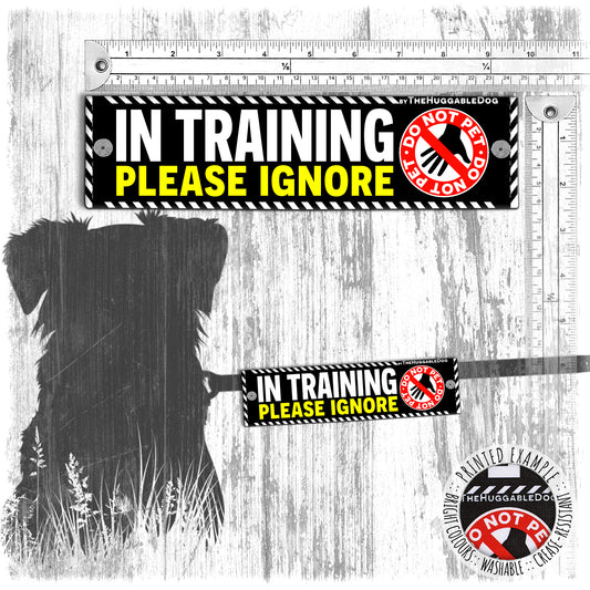 "IN TRAINING, please IGNORE", do not pet. Warning covers for dogs leashes. Dog training Leash sleeves.