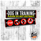 "Dog in training, DO NOT DISTRACT" plus signs. Leash sleeve for dog TRAINING.