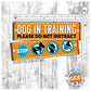 "Dog in training, DO NOT DISTRACT" plus signs. Leash sleeve for dog TRAINING.